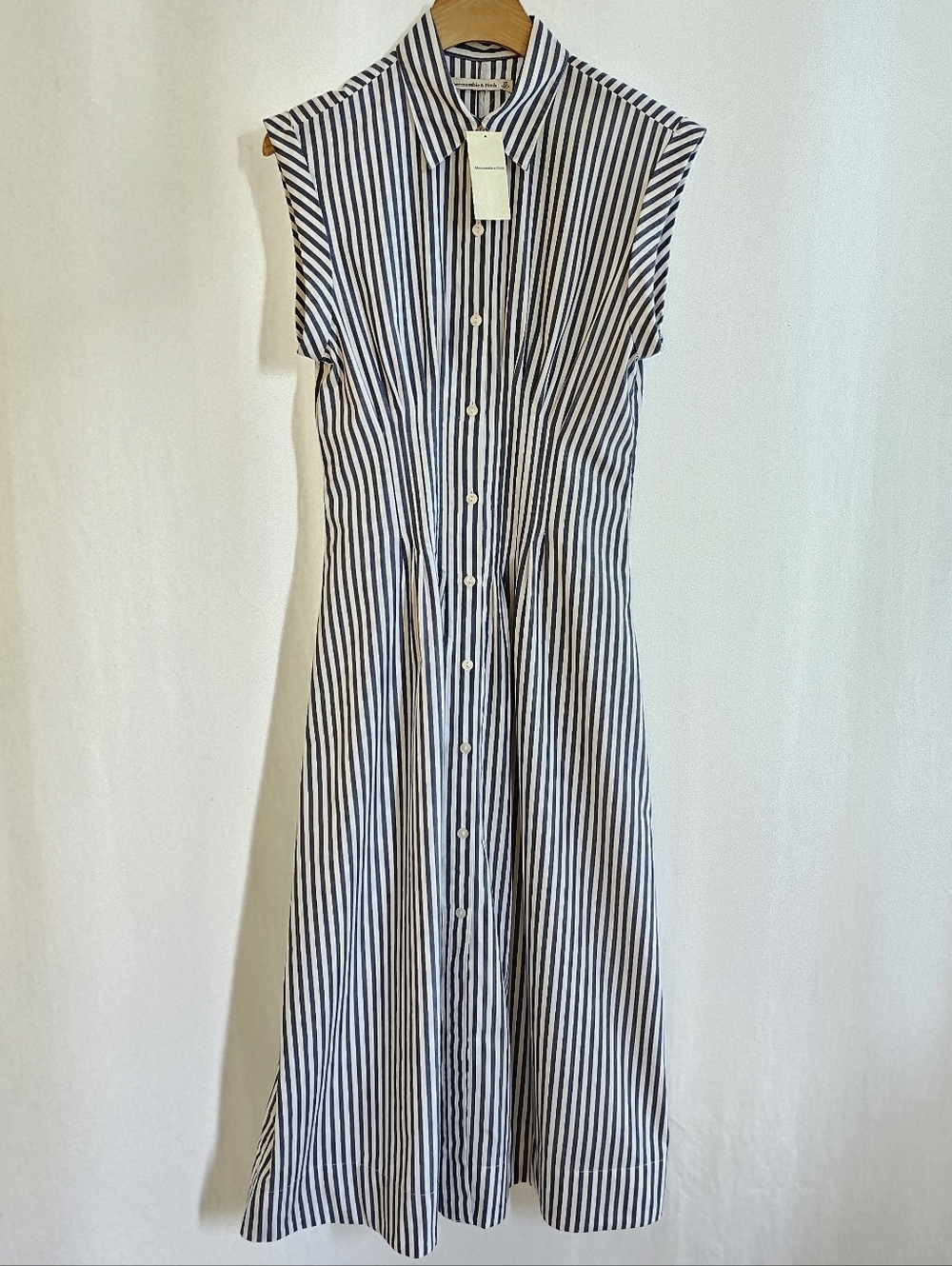 Abercrombie & Fitch Blue & White Striped Midi Poplin Shirt Dress